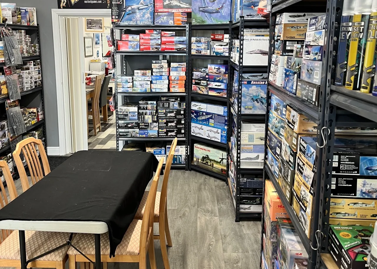 Model kits and supplies inside the shop