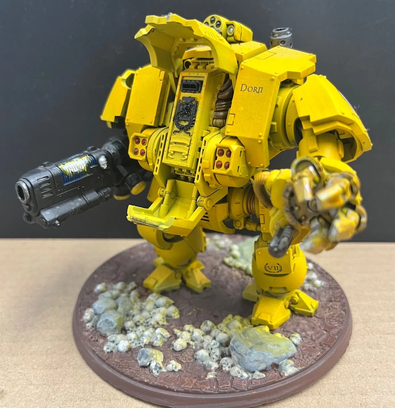 Painted yellow Imperial Fist Dreadnought miniature